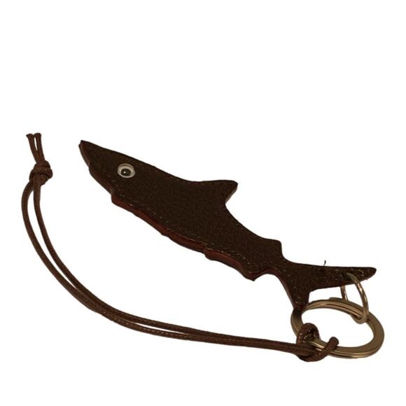 1370 Brown Leather Fish Keyring Fob Keychain With Wristlet New - Picture 2 of 3